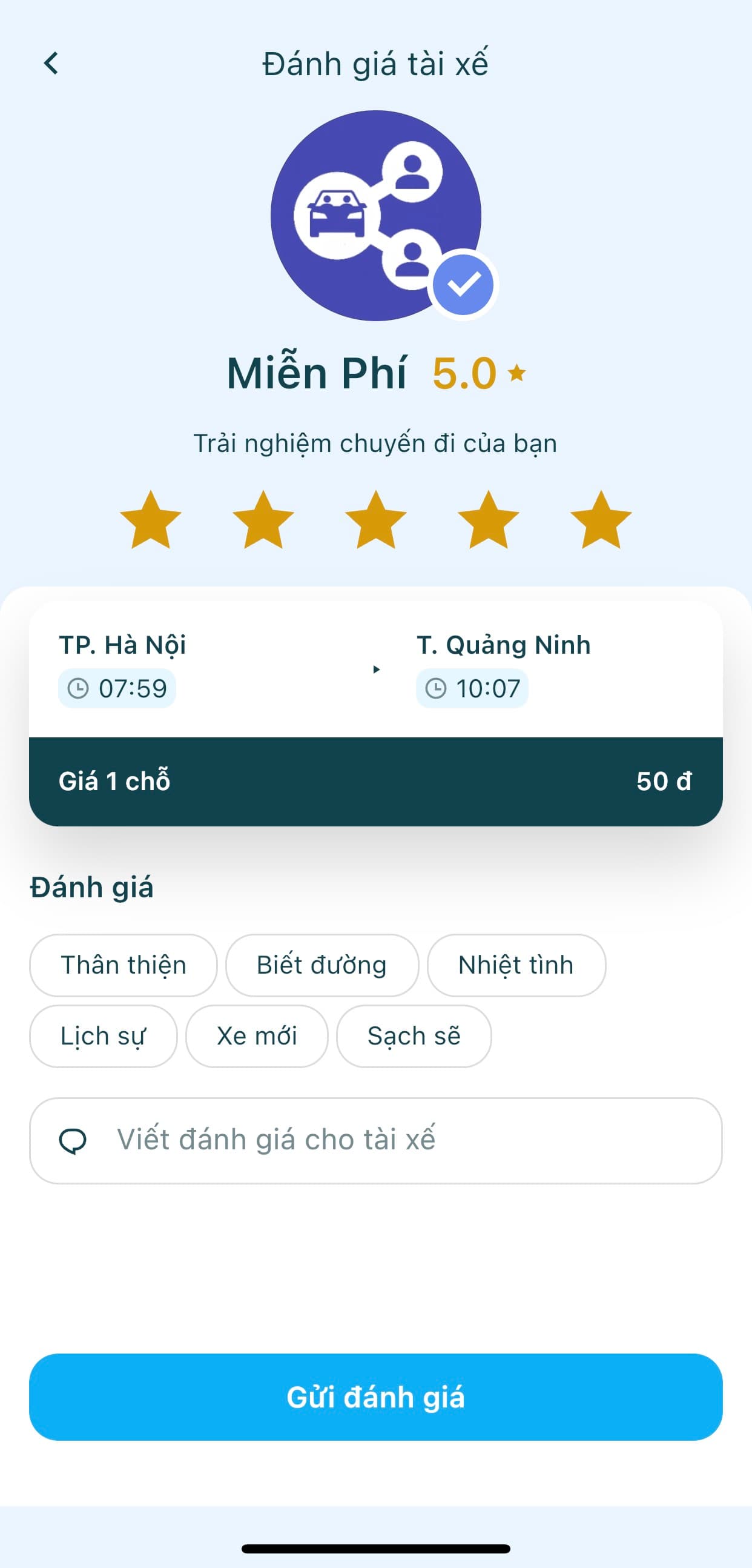 Đánh giá và phản hồi là những yếu tố quan trọng ảnh hưởng trực tiếp đến quyết định đặt chuyến của hành khách. Điều này sẽ giúp người dùng tiềm năng có cách nhìn khách quan hơn khi tìm kiếm tài xế và chuyến xe ghép phù hợp.